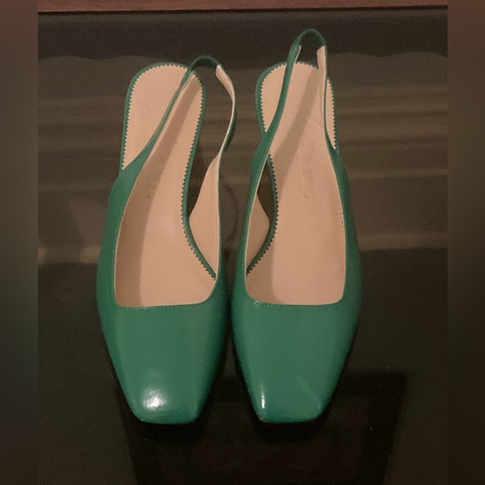 J. Crew Green Slingback Leather Heels
